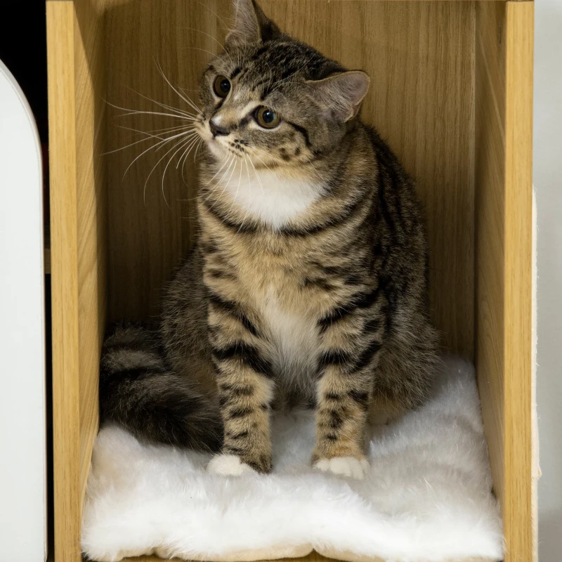 PawHut Maison pour chat design - niche chat panier chat - 3 coussins + grattoir sisal inclus - panneaux aspect chêne clair