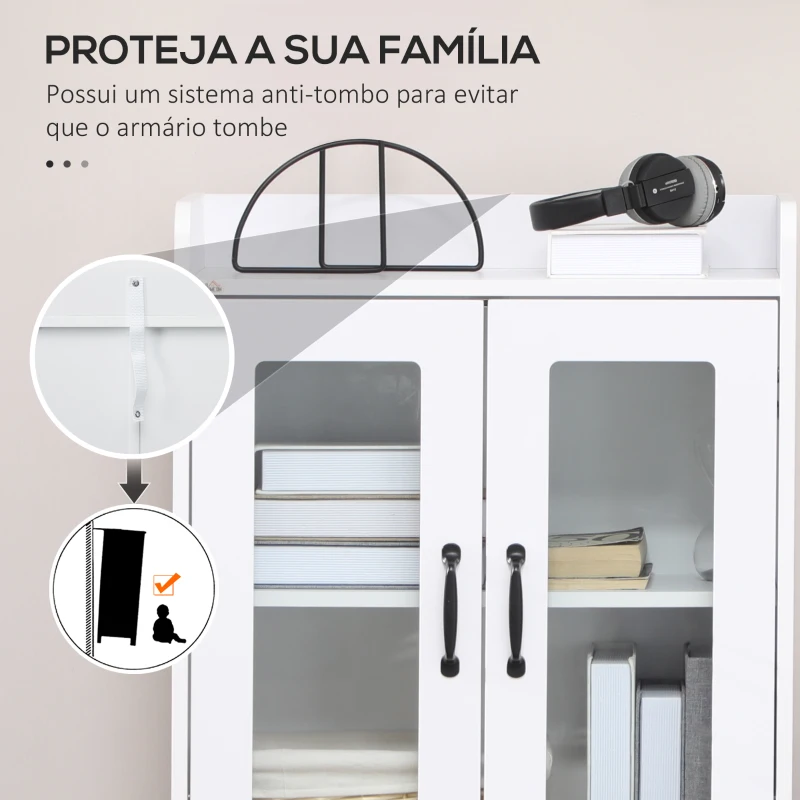 HOMCOM Vitrine Sala de Estar Estante para Livros com Portas de Vidro Prateleira Ajustável e Dobradiças de Fechamento Suave 60x60x116 cm Branco