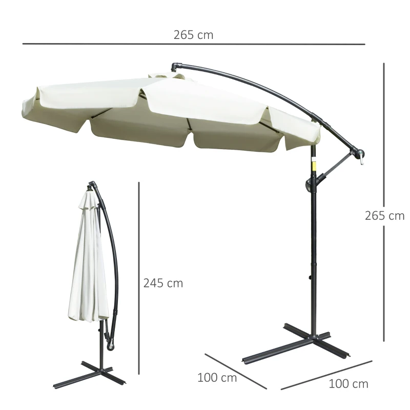 Outsunny Umbrela de Soare pentru Gradina cu Brat Parasolar din Metal, Baldachin din Poliester Regllabil si Deschidere cu Manivela, Φ265x265cm, Bej