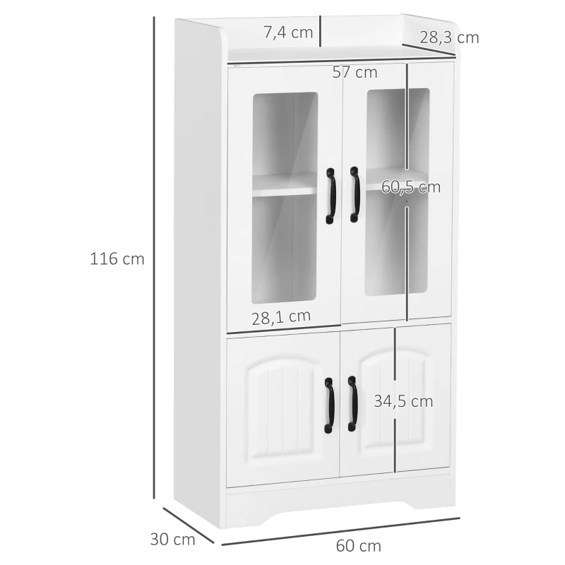 HOMCOM Vitrine Sala de Estar Estante para Livros com Portas de Vidro Prateleira Ajustável e Dobradiças de Fechamento Suave 60x60x116 cm Branco