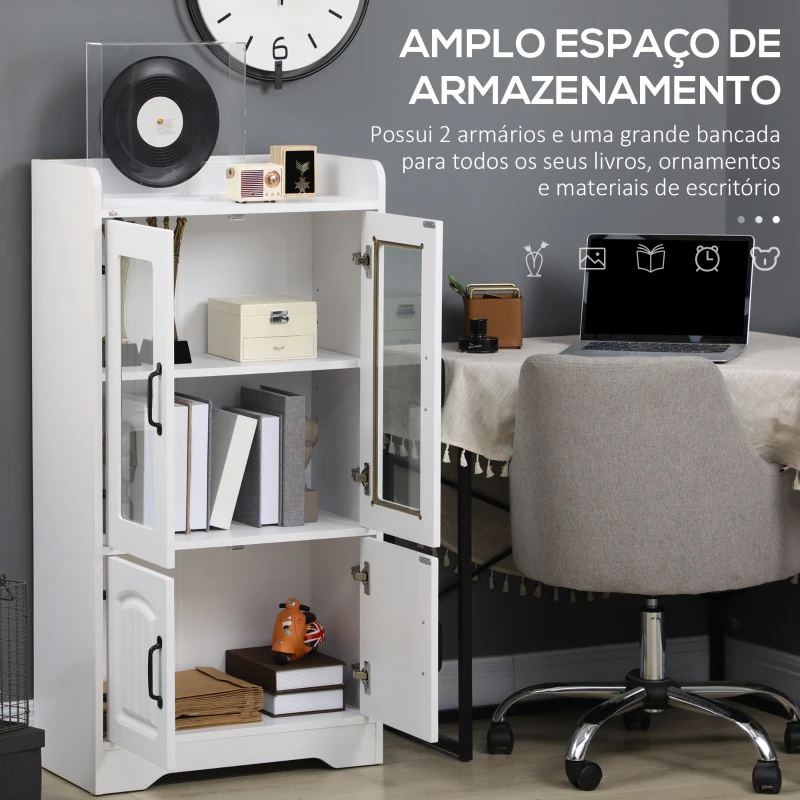 HOMCOM Vitrine Sala de Estar Estante para Livros com Portas de Vidro Prateleira Ajustável e Dobradiças de Fechamento Suave 60x60x116 cm Branco