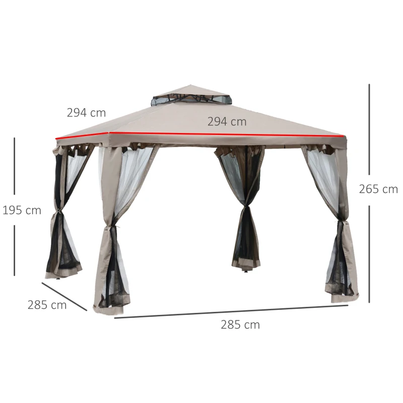 Outsunny Foisor de Gradina cu Plasa de Tantari din Metal si Poliester 294x294cm(m-3)