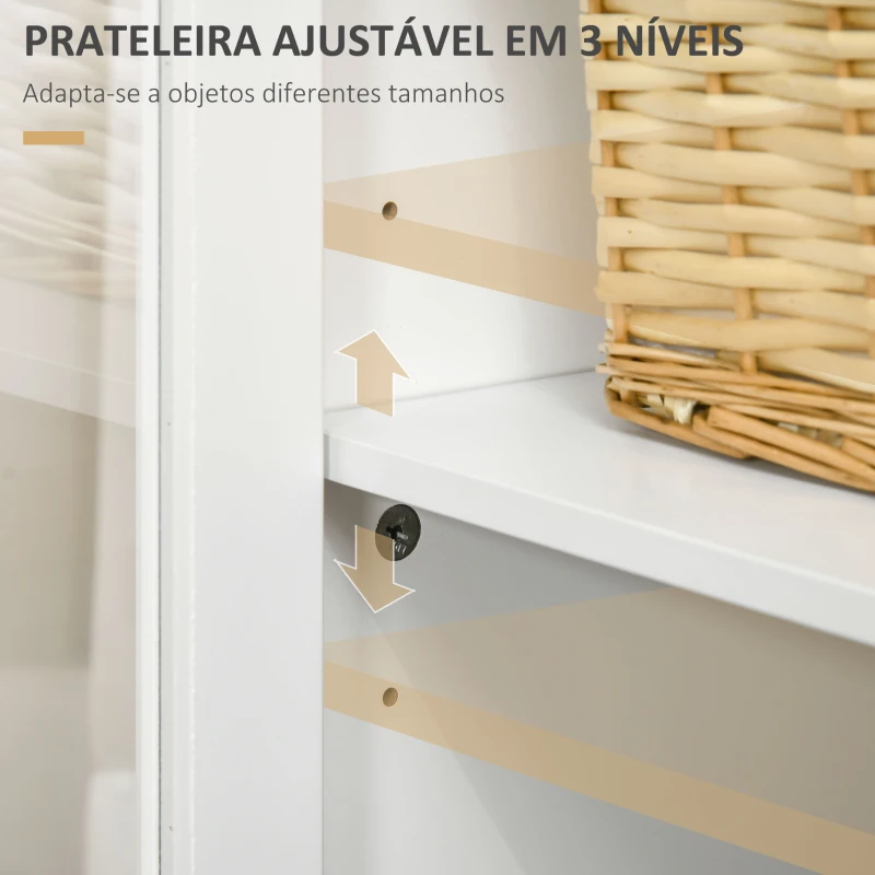 HOMCOM Aparador para Sala de Estar com 2 Portas de Vidro 3 Gavetas e Prateleira Ajustável para Cozinha Sala de Jantar 120x40x70 cm Branco e Madeira