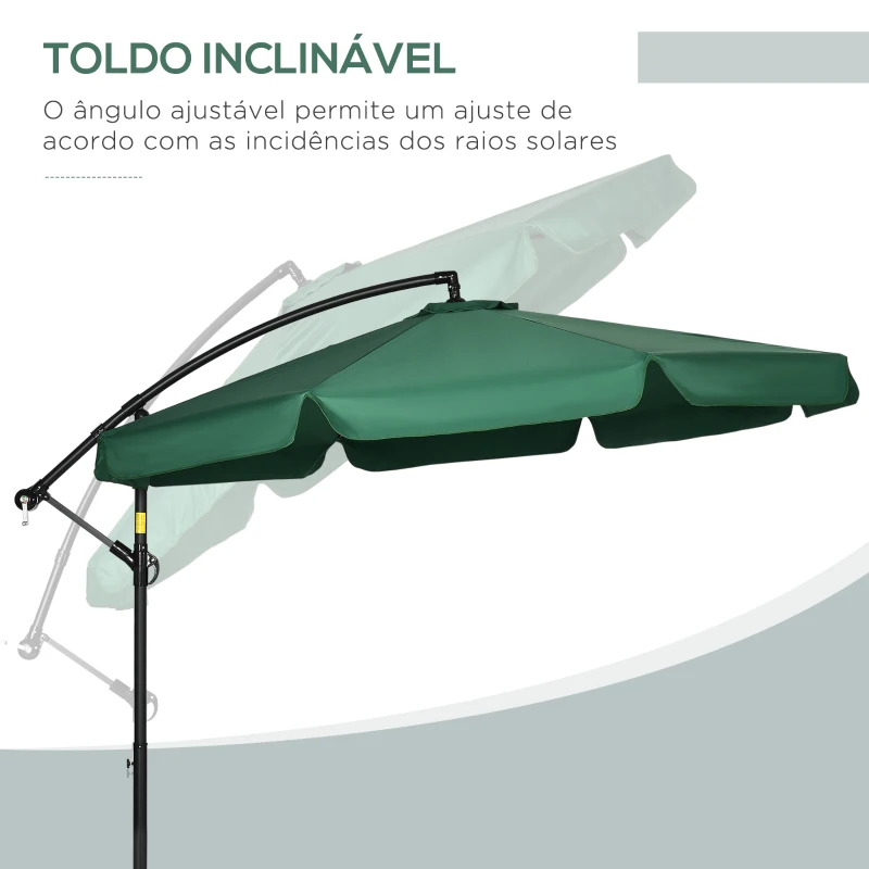 Outsunny Chapéu de Sol de Jardim Chapéu de Sol Excêntrico com Rotação de 360° Manivela Base Cruzada Ø293x240cm Verde