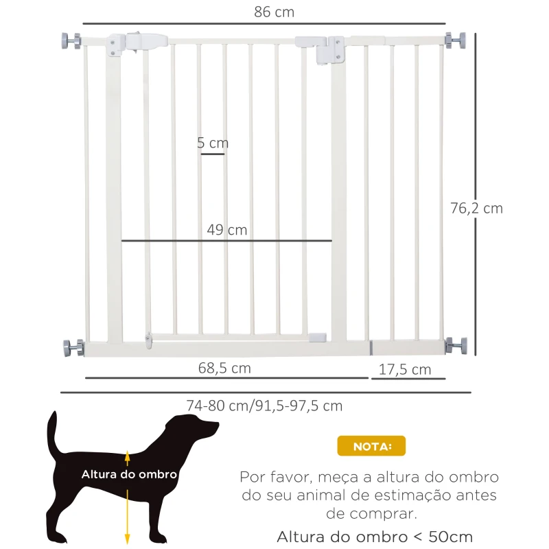 PawHut Barreira de Segurança para Animais de Estimação Cães com Extensão de 17,5 cm Sistema de Fechamento Automático 74-97,5x76,2 cm Branco