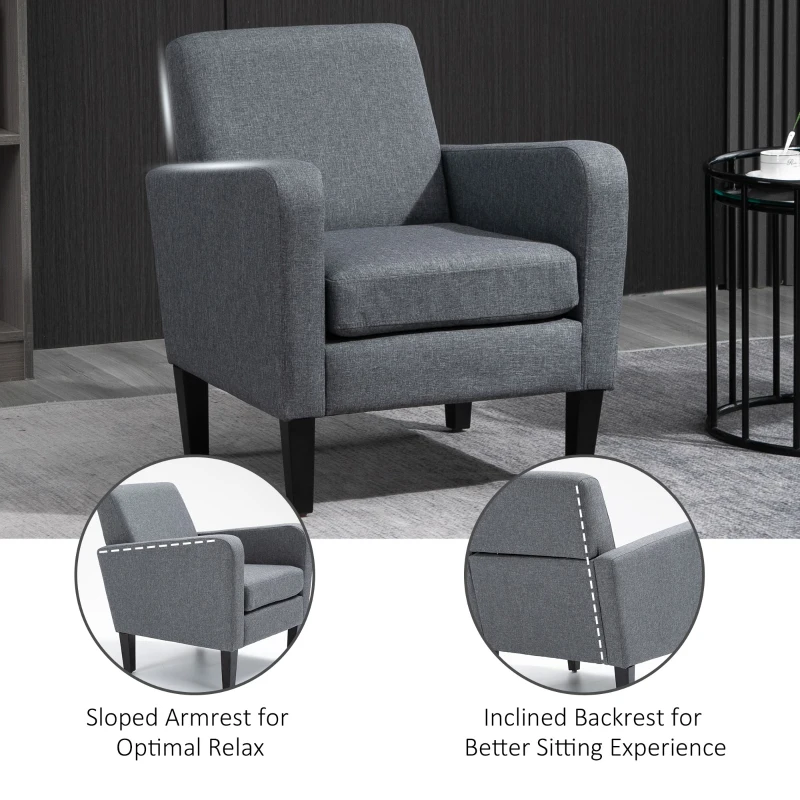 HOMCOM Modern Fabric Accent Chiar Club Armchair Sofa with Padded Seat,Light Grey