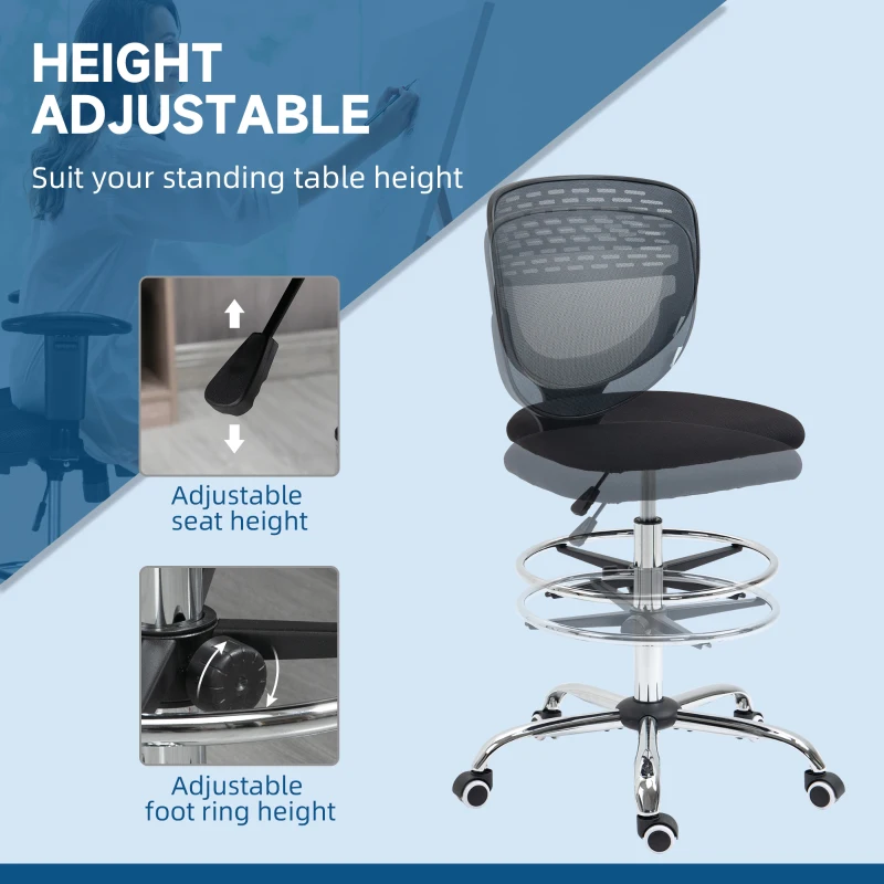 Vinsetto Standing Desk Chair, Mesh with Lumbar Support Grey