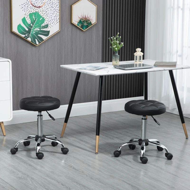 HOMCOM Set of Two Salon Massage Chair, Height Adjustable Swivel Rollding Stool on Wheels with PU Leather for Hairdressing, Spa, Beauty, Tattoo, Manicure, Black