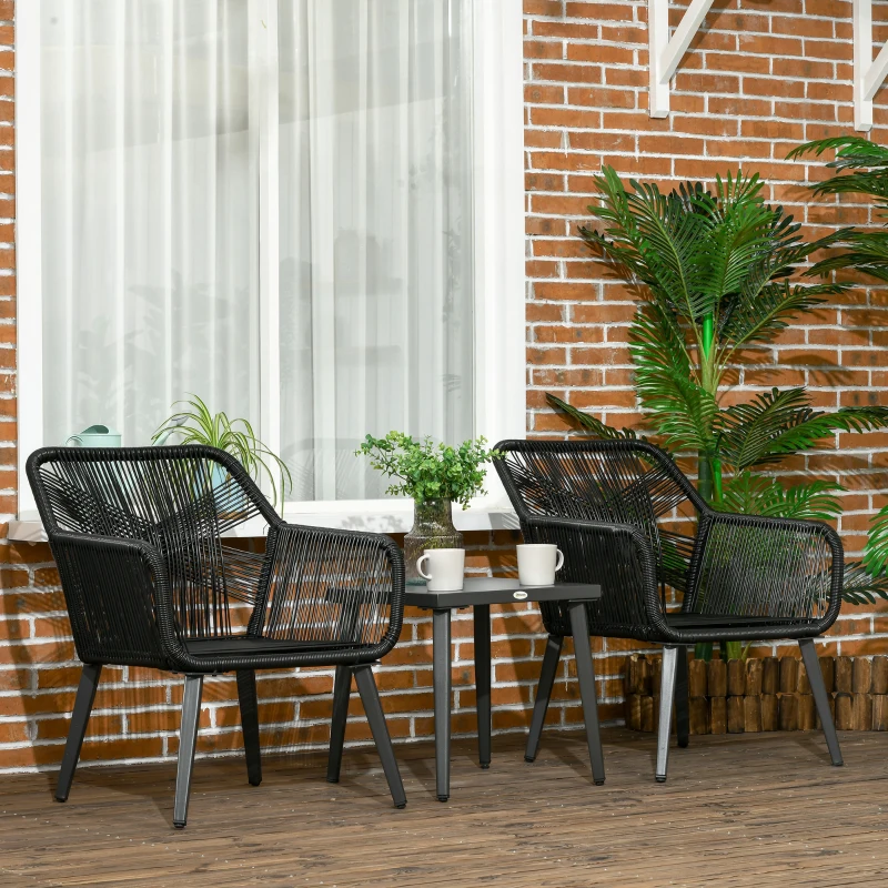 Outsunny Garten-Lounge-Set für 2 Personen 2 Sessel 1 Tisch wetterbeständig, 63 cm x 73 cm x 78 cm, Schwarz + Dunkelgrau