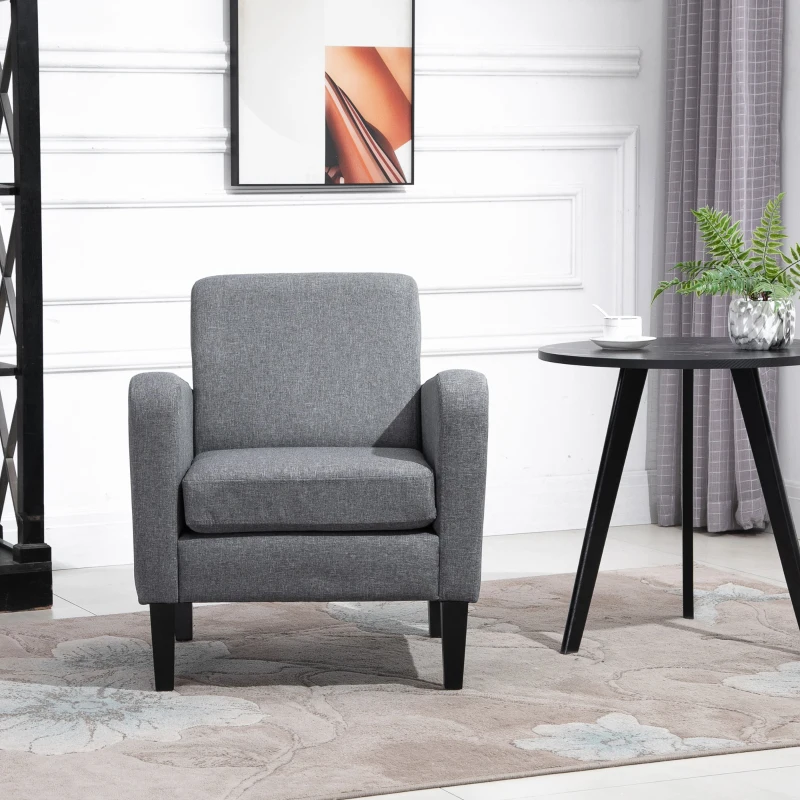 HOMCOM Modern Fabric Accent Chiar Club Armchair Sofa with Padded Seat,Light Grey