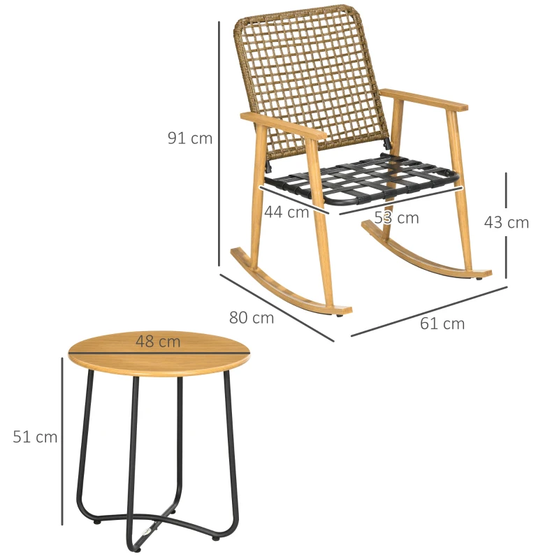 Outsunny Gartenmöbelset für  Personen 2 Schaukelstühle, 1 Beistelltisch, robustes Polyrattan, inkl. Sitzauflagen