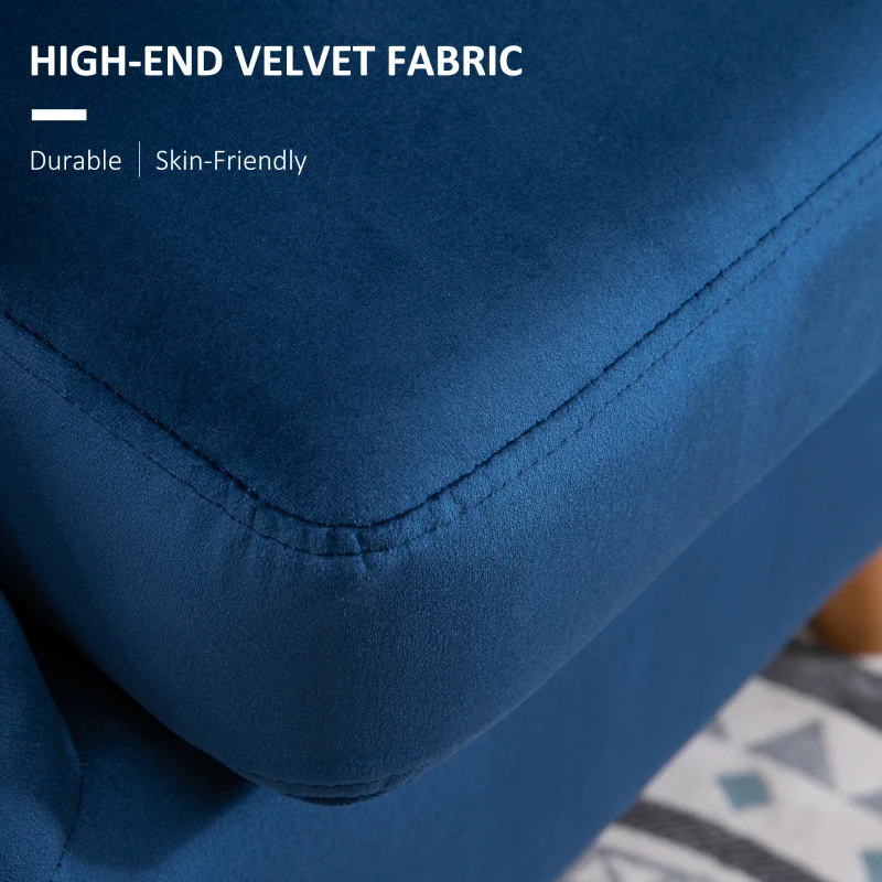 HOMCOM Blue Accent Chair Velvet-Look Upholstery w/ Wooden Legs