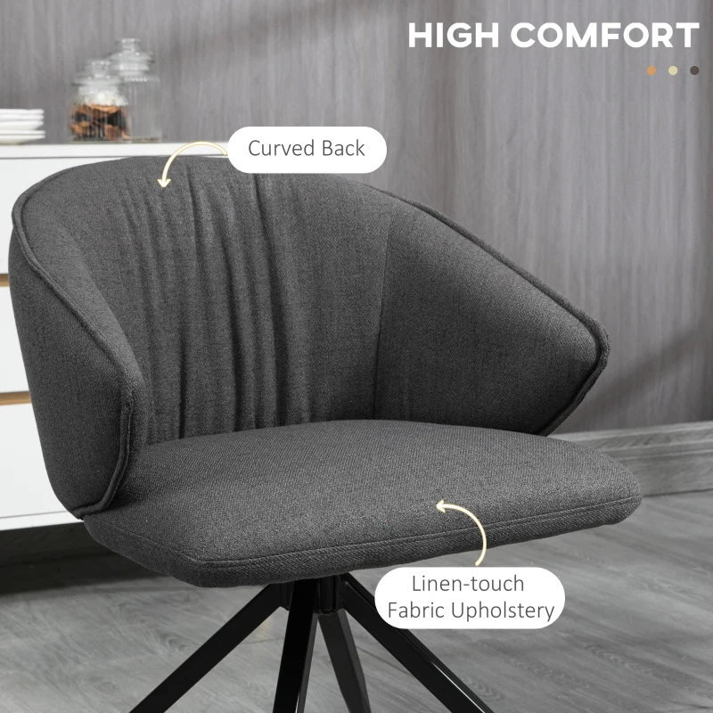 HOMCOM 2 Piece Dining Chairs, Modern Kitchen Chairs with Fabric Upholstery, Curved Back, Padded Seat and Steel Legs for Living Room, Bedroom, Dark Grey