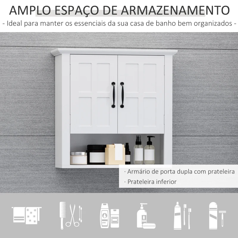 HOMCOM Armário de Parede para Casa de Banho com 2 Portas e Prateleira Ajustável e Armazenamento Aberto 60x19,8x58 cm Branco