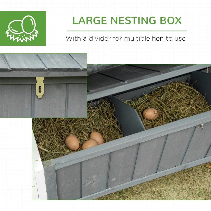 PawHut Chicken Hutch, w/ 2 Standing Perches, Run, Nesting Box, Ramp, Removable Tray