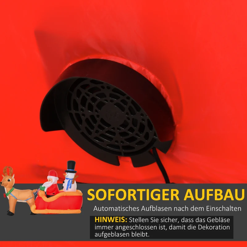 HOMCOM Weihnachtsdeko Aufblasbarer Weihnachtmann Outdoor-Weihnachtsdekoration, Schlitten, inkl. Gebläse, 1,8 m, Rot + Braun