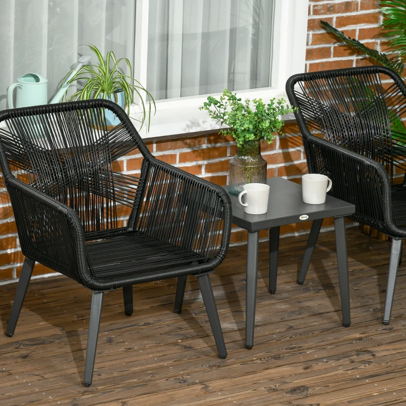 Outsunny Garten-Lounge-Set für 2 Personen 2 Sessel 1 Tisch wetterbeständig, 63 cm x 73 cm x 78 cm, Schwarz + Dunkelgrau