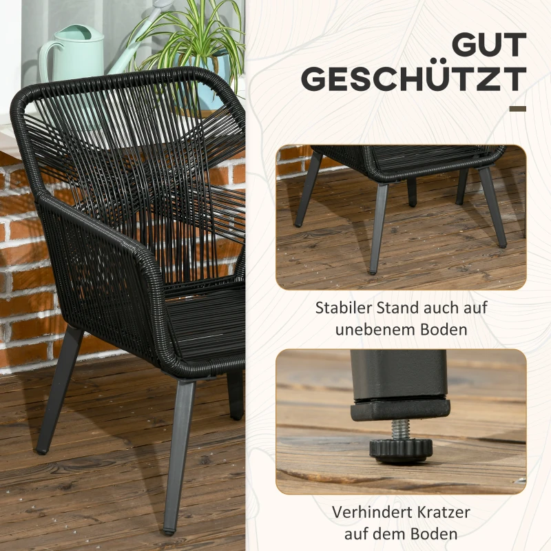 Outsunny Garten-Lounge-Set für 2 Personen 2 Sessel 1 Tisch wetterbeständig, 63 cm x 73 cm x 78 cm, Schwarz + Dunkelgrau