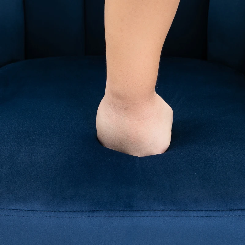 HOMCOM Blue Accent Chair Velvet-Look Upholstery w/ Wooden Legs