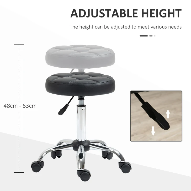 HOMCOM Set of Two Salon Massage Chair, Height Adjustable Swivel Rollding Stool on Wheels with PU Leather for Hairdressing, Spa, Beauty, Tattoo, Manicure, Black