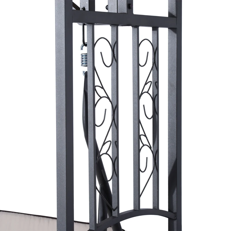 Outsunny Balancelle de Jardin 2 Places Style Colonial Grand Confort Matelas + tablettes Supports métal époxy Gris foncé Polyester Gris Clair