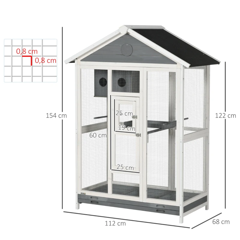 PawHut Houten vogelkooi met 4 zitstokken, asfaltdak, waterdicht, 112 x 68 x 154 cm(m-3)