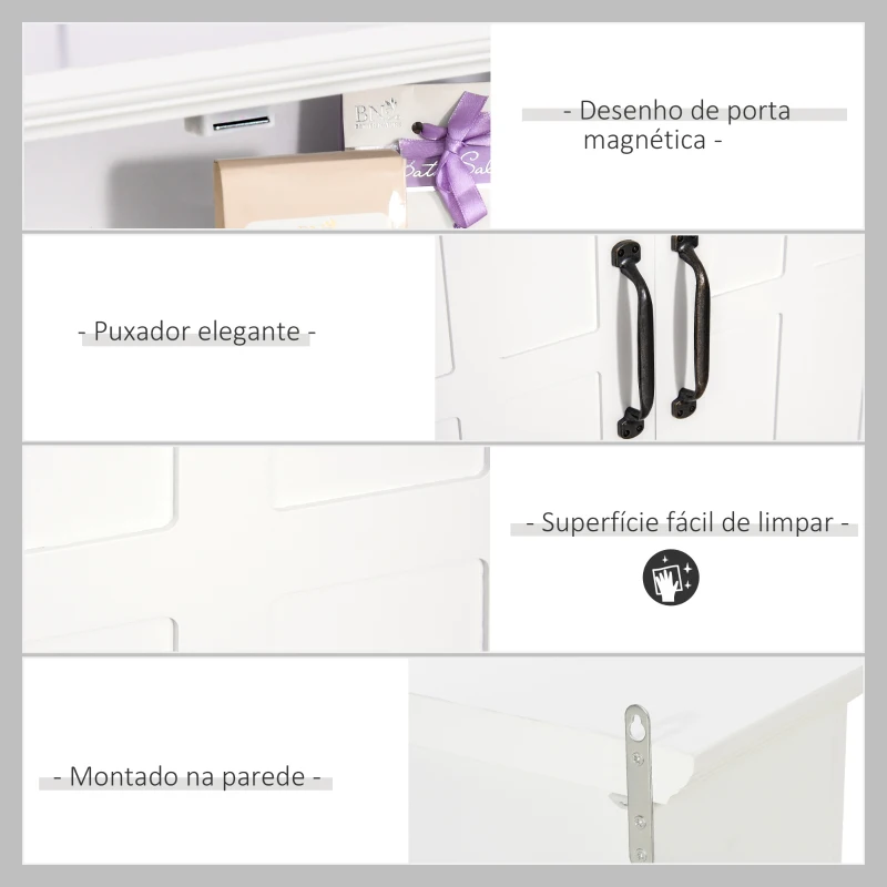 HOMCOM Armário de Parede para Casa de Banho com 2 Portas e Prateleira Ajustável e Armazenamento Aberto 60x19,8x58 cm Branco