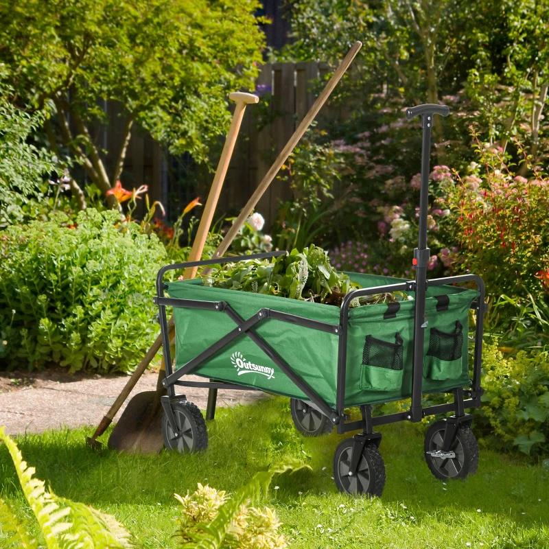 Outsunny Carrinho de Transporte Dobrável com Guiador Ajustável Roda Universal e Travão 83x50x69-99 cm Verde