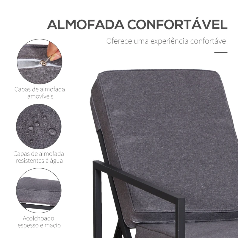 Outsunny Conjunto Móveis de Exterior com 2 Cadeiras 2 Apoios para os Pés e 1 Mesa de Centro 55x65x50-82 cm Cinza e Preto
