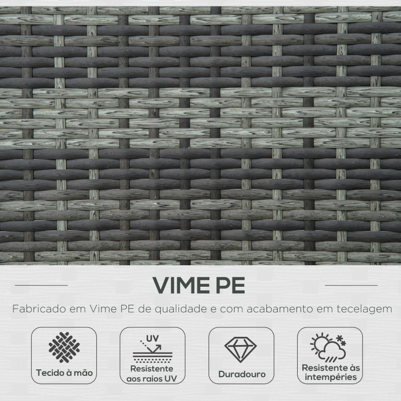 Outsunny Conjunto de Espreguiçadeiras Exterior de Vime 2 Lugares com Almofadas Acolchoadas Resistente à Água com Encosto Ajustável em 5 Níveis Suporta 220kg 196x120x28cm Cinza