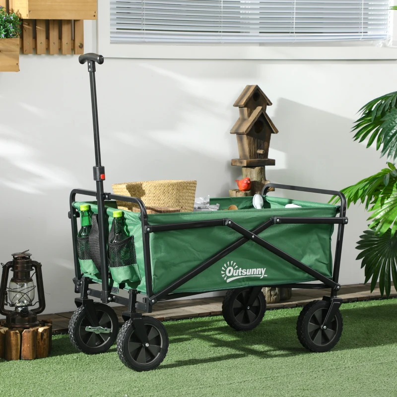 Outsunny Carrinho de Transporte Dobrável com Guiador Ajustável Roda Universal e Travão 83x50x69-99 cm Verde