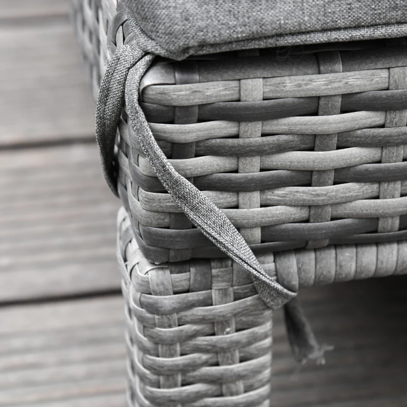 Outsunny Conjunto de Espreguiçadeiras Exterior de Vime 2 Lugares com Almofadas Acolchoadas Resistente à Água com Encosto Ajustável em 5 Níveis Suporta 220kg 196x120x28cm Cinza