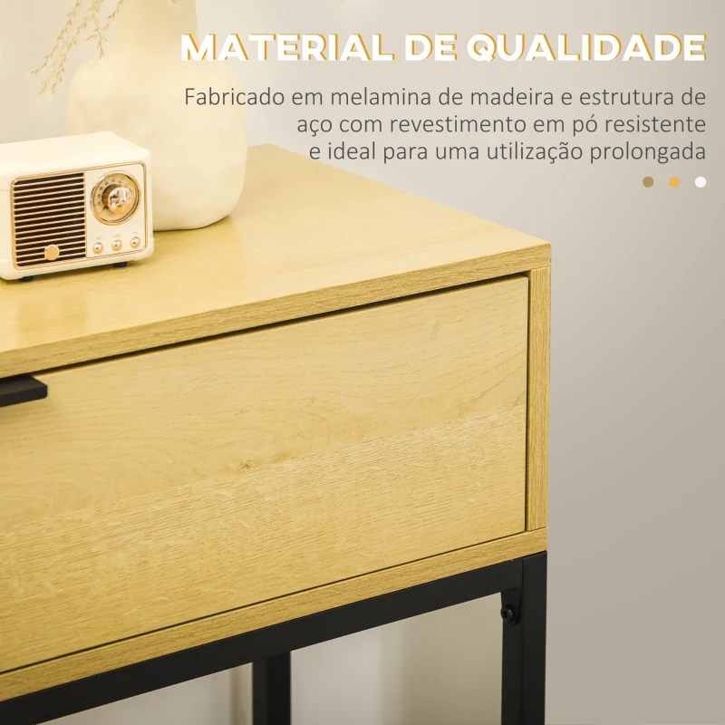 HOMCOM Mesa Consola com Gaveta Consola Moderna Mesa de Entrada com Pés de Aço 80x30x76 cm Madeira e Preto