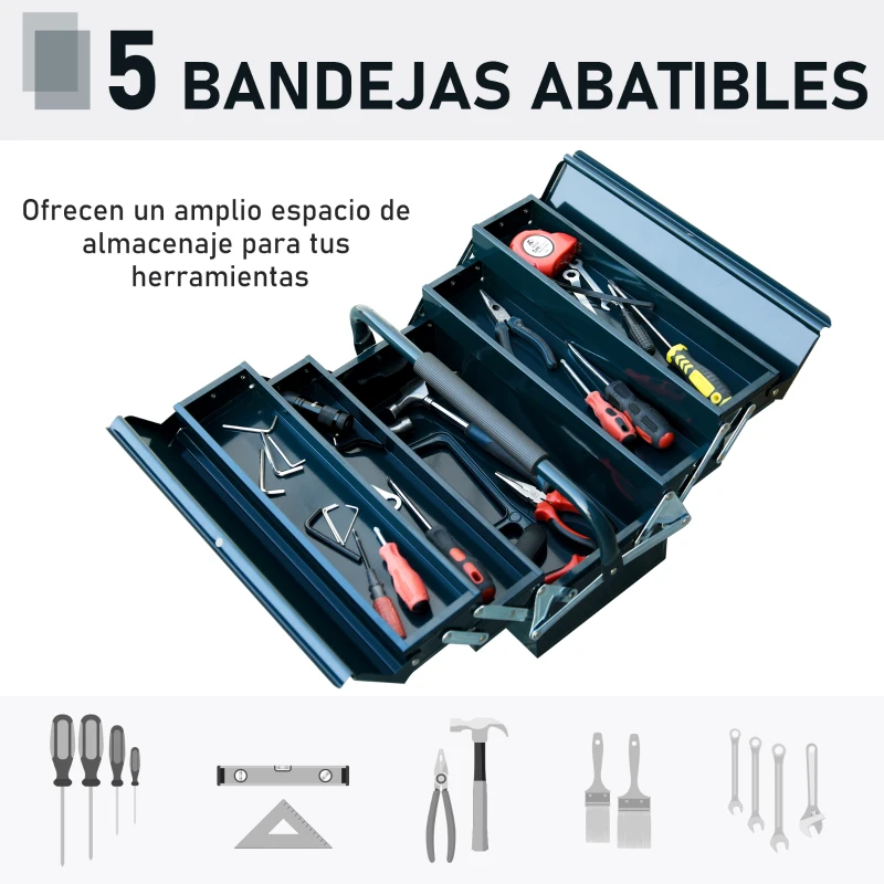 DURHAND Caja de Herramientas Metálica, Maletín de Herramientas de Acero Plegable con 5 Bandejas y Asa, para Taller, Garaje, 56x20x41 cm, Verde