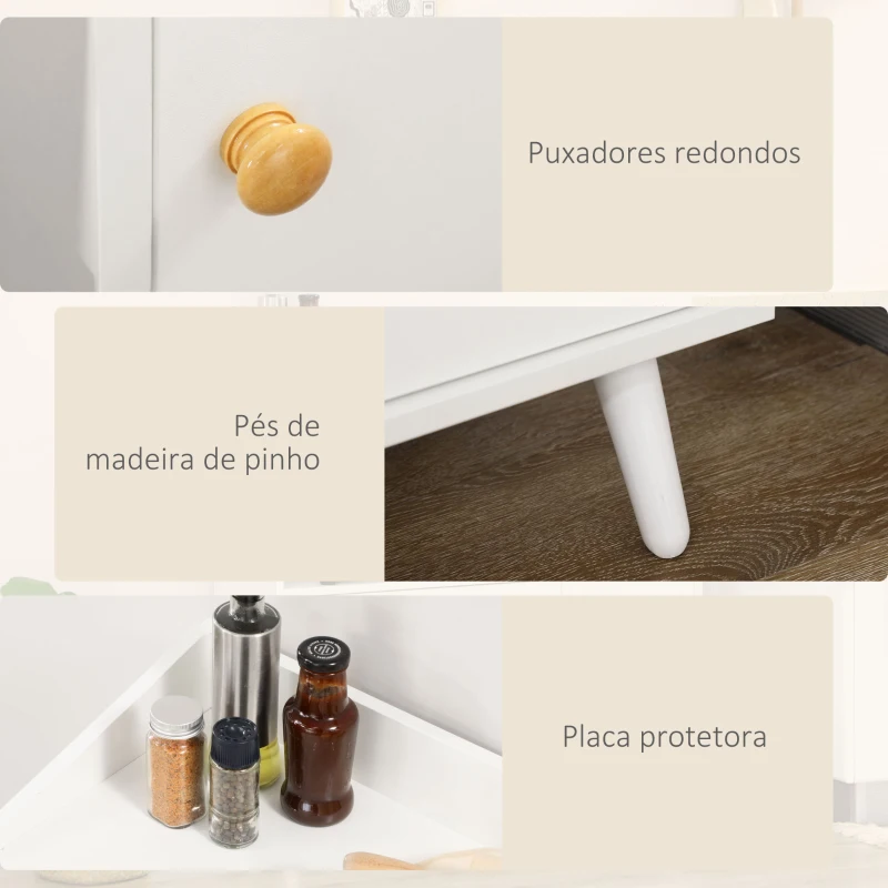 HOMCOM Armário de Cozinha para Micro-ondas Armário Baixa de Cozinha com 3 Portas Gaveta e Compartimentos 90x30x94 cm Branco