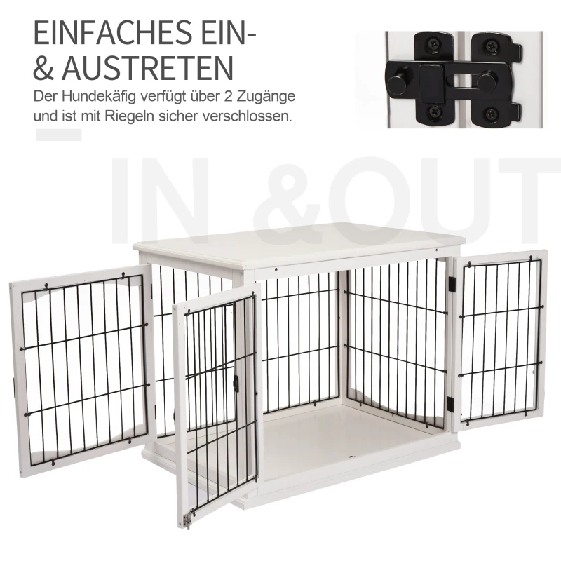 PawHut Transportbox für Hunde 58,5 cm x 81 cm x 66 cm Türen, MDF-Holz Eisen, 58, 5 cm x 81 cm x 66 cm, Weiß