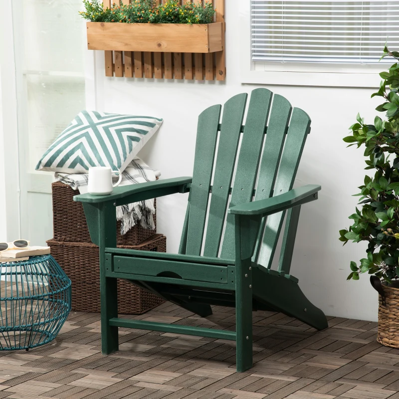 Outsunny Cadeira Adirondack com Apoio para os Pés Apoio para os Braços e Encosto Alto para Varanda Exterior 78x135x95cm Verde Escuro