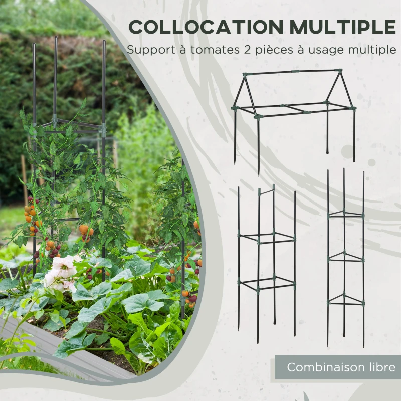 Outsunny Carré potager jardinière rectangulaire en métal avec tuteurs pour tomates et plantes grimpantes 180 x 90 x 29,5 cm