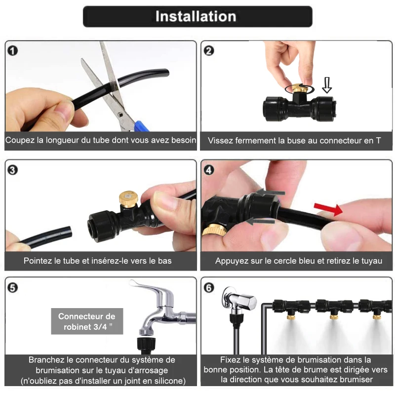 Outsunny Système de brumisation 9 m - système de brumisateur extérieur - brumisateur de terrasse - Kit de brumisation Complet Noir