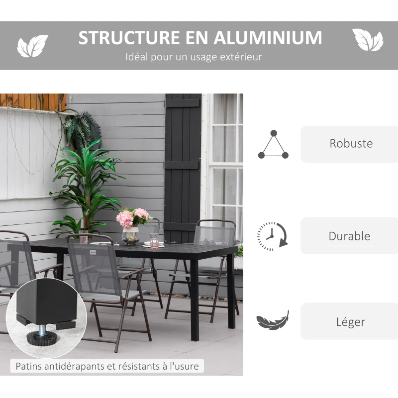 Outsunny Table à manger de jardin pour 8 personnes, table de jardin extérieure en aluminium, pour patio, terrasse, 190 x 90 x 74 cm, noir