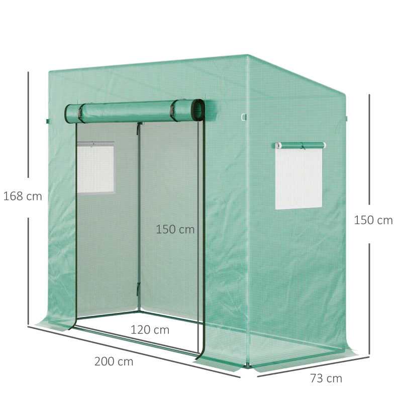 Outsunny Serre de Jardin 200L x 73l x 168H cm Acier PE Haute densité 140 g/m² Anti-UV avec Porte zippée déroulante et fenêtres Vert
