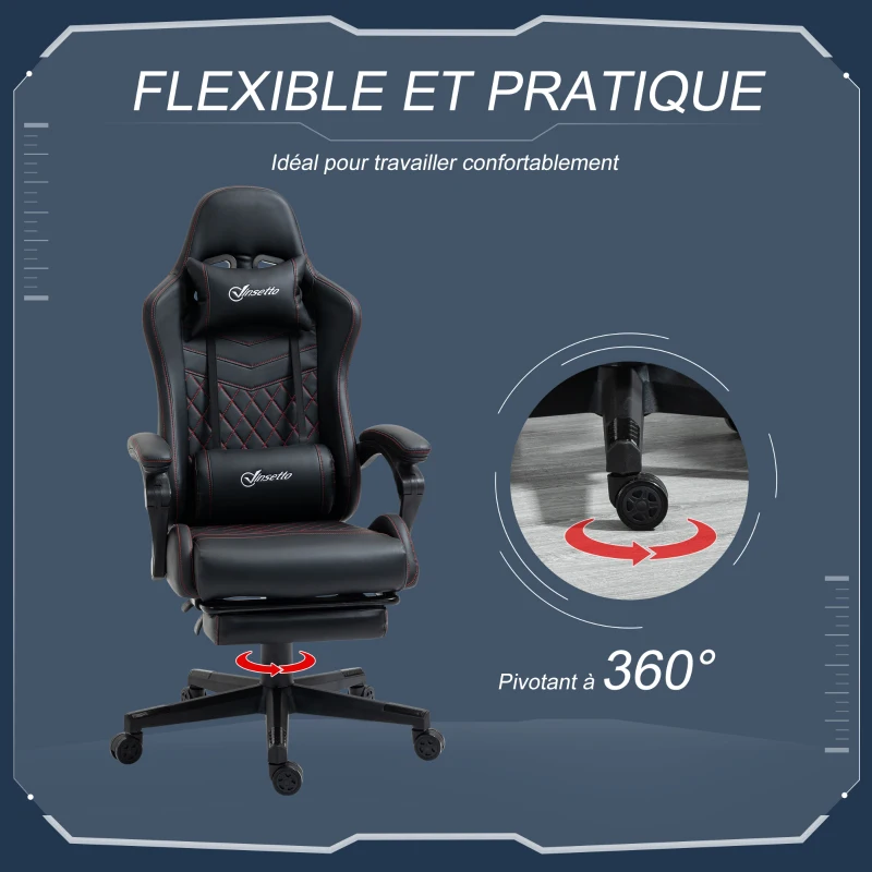 Vinsetto Racing gaming chaise de bureau ergonomique réglable en hauteur avec dossier réglable repose-pieds rétractable 66 x 65 x 122 cm noir et rouge