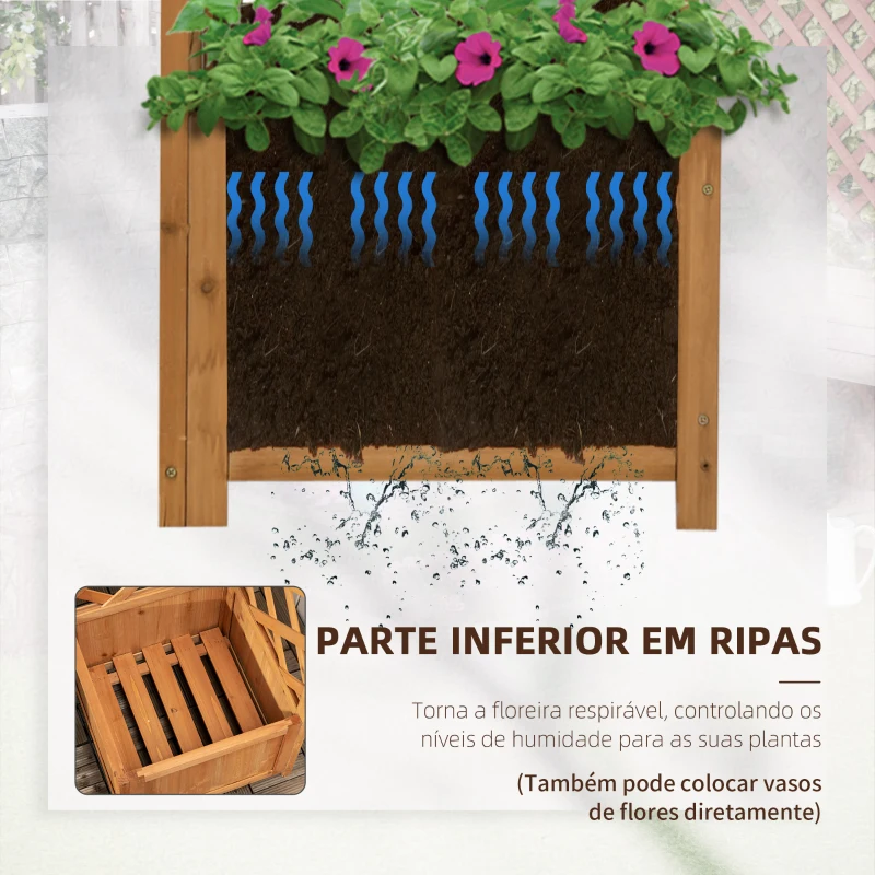 Outsunny Floreira com Treliça de Madeira Caixa de Plantio com Suporte para Plantas Trepadeiras 40x40x145cm Madeira