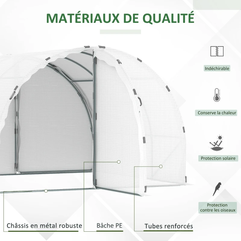 Outsunny Serre de Jardin 3 x 3 m Tunnel Surface Sol 9 m² châssis Tubulaire renforcé 24 mm Double Porte avec poignées Blanc