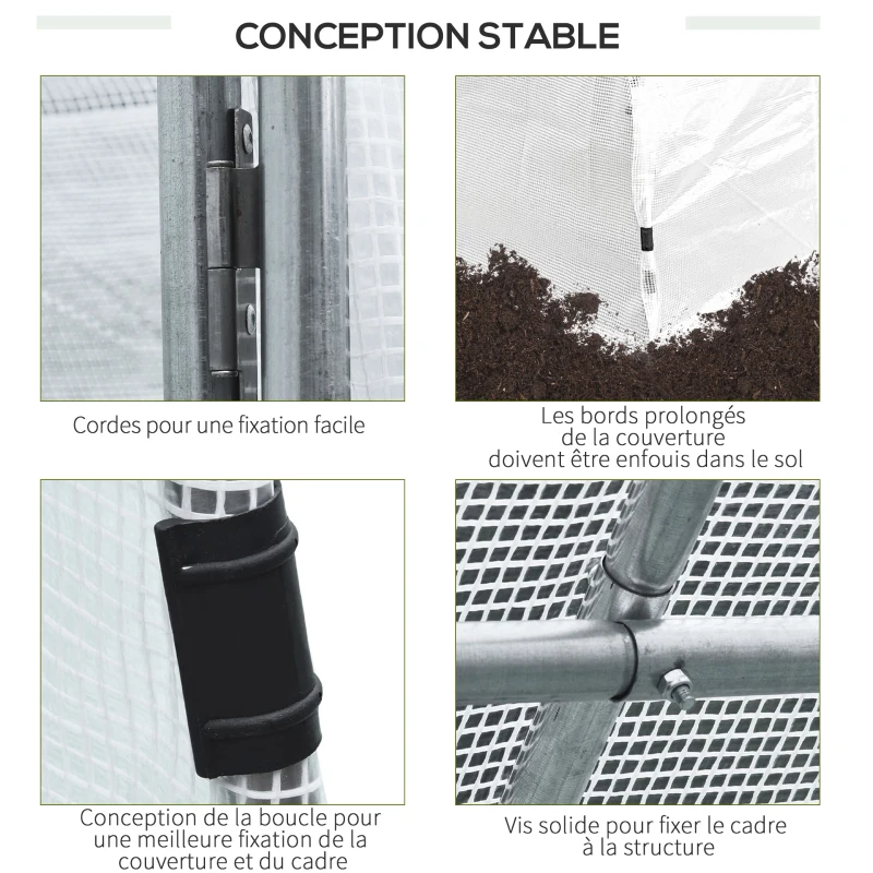 Outsunny Serre de Jardin 3 x 3 m Tunnel Surface Sol 9 m² châssis Tubulaire renforcé 24 mm Double Porte avec poignées Blanc