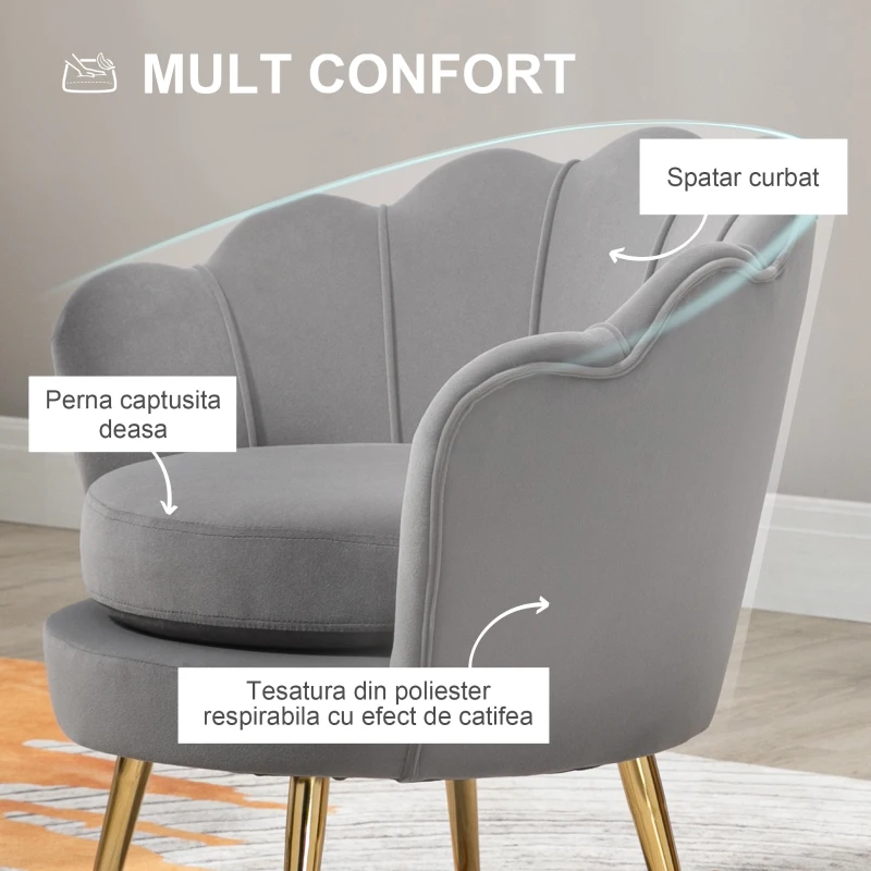 HOMCOM Fotoliu Vintage cu Design din Catifea Gri Fotoliu de Dormitor