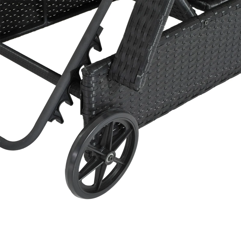 Outsunny Transat bain de soleil grand confort : matelas, têtière, inclinaison réglable multipositions, accoudoirs, roulettes résine tressée noir