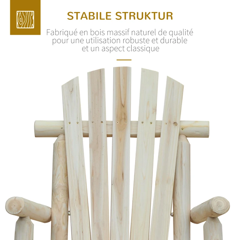 Outsunny Fauteuil de Jardin Adirondack à Bascule Rocking Chair Style néo-rétro Assise Dossier Ergonomique Bois Naturel de pin