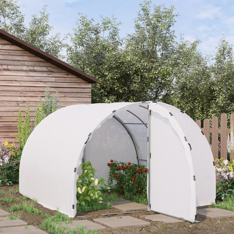 Outsunny Serre de Jardin 3 x 3 m Tunnel Surface Sol 9 m² châssis Tubulaire renforcé 24 mm Double Porte avec poignées Blanc
