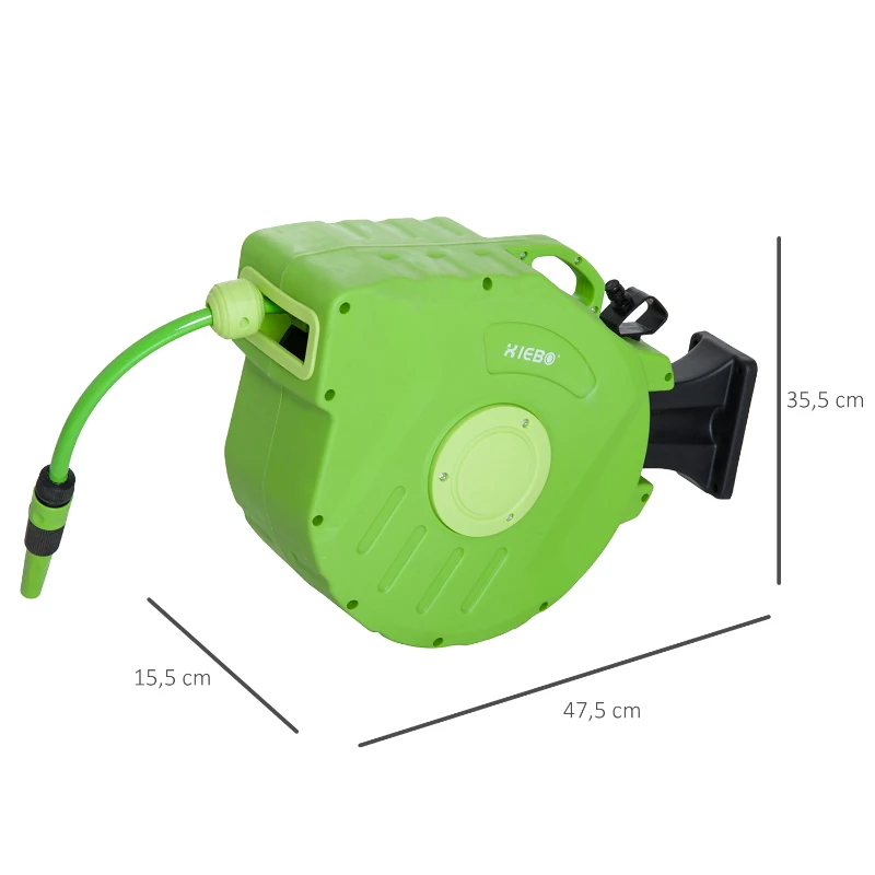 Outsunny Dévidoir Mural Enrouleur Automatique pivotant 180° Tuyau 20 + 2 m avec Lance arrosage Support Mural intégré Vert